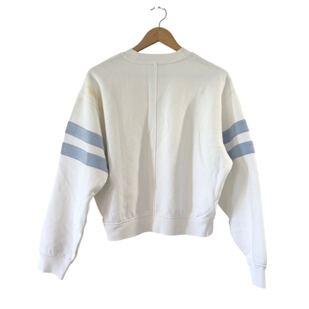 Madewell Crewneck Varsity Sweatshirt White Light Blue Stripe Fleece Knit S - Picture 3 of 11